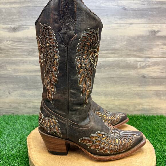 Corral Women - Size 7M - Brown Fleur De Lis Wings Cowboy Boots R2549 - Picture 7 of 11